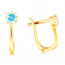Earrings made of yellow 585 gold - sparkling blue zircon in a decorative mount