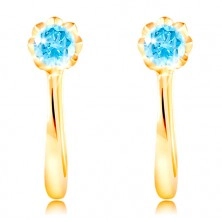 Earrings made of yellow 585 gold - sparkling blue zircon in a decorative mount