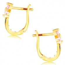 Earrings made of yellow 14K gold - zircon flower in light pink colour, clear stem