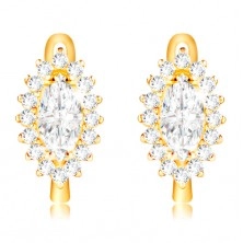 14K gold earrings - clear zircon grain with a rim of clear zircons