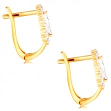 14K gold earrings - clear zircon grain with a rim of clear zircons