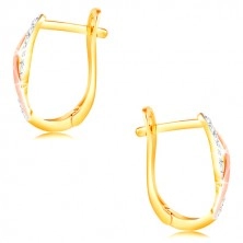 585 gold earrings - shiny waves of yellow, rose and white gold, zircons