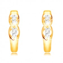 14K gold earrings with hinged snap fastening - two oval cuts with clear zircons