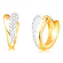 585 gold circular earrings - shiny tears made of yellow and white gold, zircons