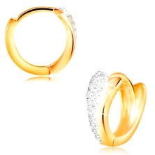 585 gold circular earrings - shiny tears made of yellow and white gold, zircons