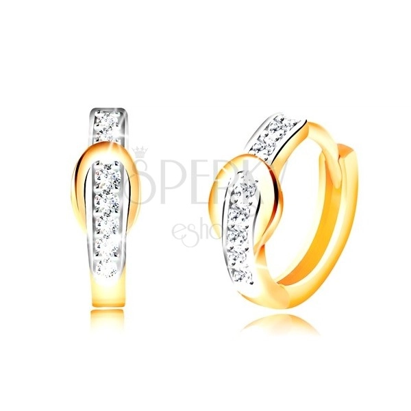 14K gold earrings with hinged snap fastening - zircon line passing into a band