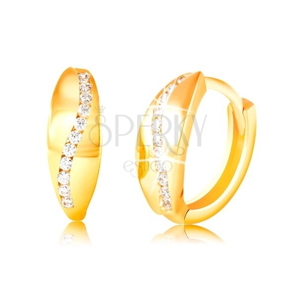 14K gold earrings - sparkling curved stripe of clear zircons