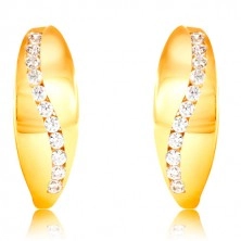 14K gold earrings - sparkling curved stripe of clear zircons