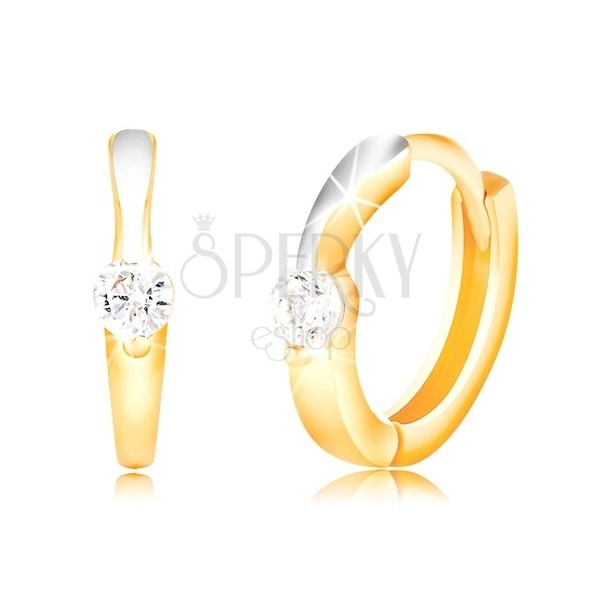 585 gold circular earrings - thin line of white gold, clear zircon