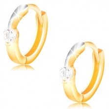 585 gold circular earrings - thin line of white gold, clear zircon