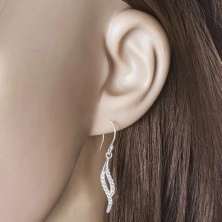 Dangling earrings, 925 silver - thin leaf made of two curved zircon lines