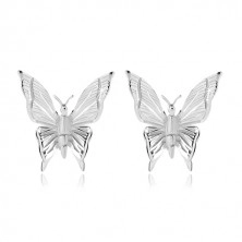 925 silver earrings, butterfly with engraved indents on wings