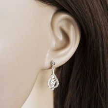 925 silver set, earrings and pendant - flower in a drop contour, clear zircons