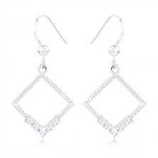 Set of earrings and necklace - silver 925, rhombus contour, clear zircons, notches