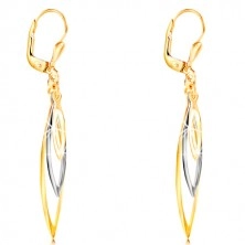 585 gold earrings - three shiny grain contours in yellow and white gold