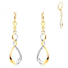 Earrings in combined 14K gold - sparkling two-coloured tear