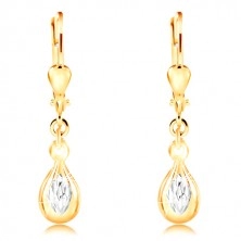 14K gold earrings - shiny drop, ground white gold rhombus