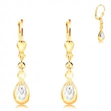 14K gold earrings - shiny drop, ground white gold rhombus