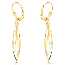 Dangling 585 gold earrings - big two-coloured grain with cuts
