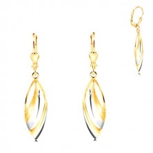 Dangling 585 gold earrings - big two-coloured grain with cuts