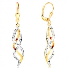 14K gold earrings - entwined waves of yellow and white gold