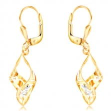 585 gold earrings - wider two-coloured waves decorated with indents