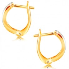 14K gold earrings - smooth matte stripe in yellow colour, refined line of white gold