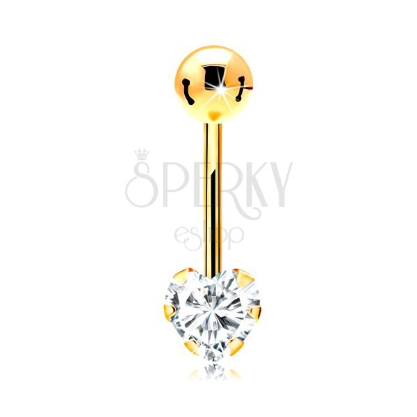 375 gold bellybutton piercing - sparkly heart composed of clear zircon