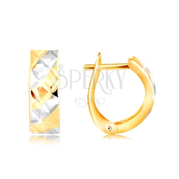Gold earrings 585 – stripes in yellow and white gold, shiny cuts 