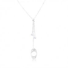 925 silver necklace, bevelled oval hanging on the chain, two beads