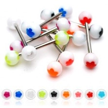 White tongue ball piercing - colourful flower