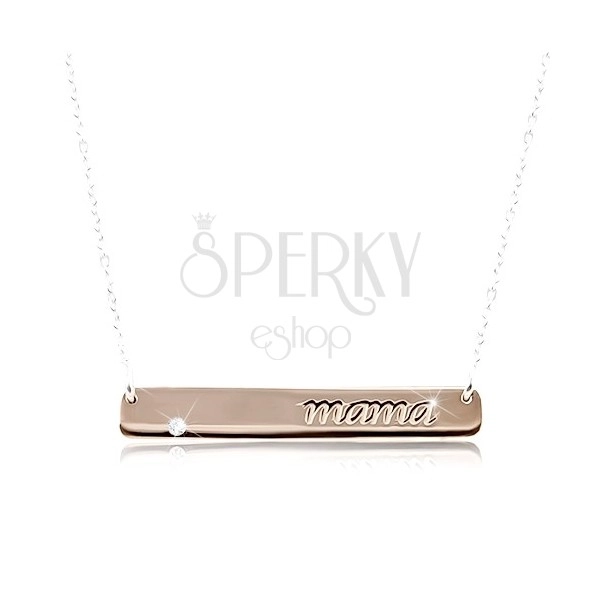 Necklace made of silver 925, tag in copper colour with inscription „mama“ and zircon