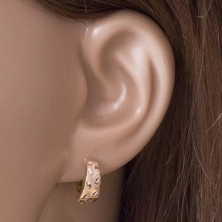 14K gold earrings - matt arc with shiny leaves made of white gold