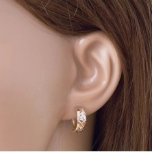 Earrings made of 14K gold - shiny arc adorned with rhombuses in white gold