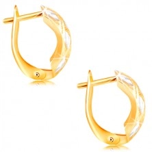 Earrings in 14K gold - wide arc with small rhombuses made of white gold