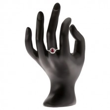 Silver ring 925 - round pink-red zircon, clear border
