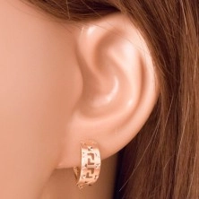 Earrings in 585 gold - matt arc with shiny crosses and Greek key