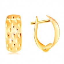 Earrings in yellow 14K gold - shiny cuts on a matt arc