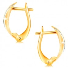 Earrings made of 585 gold – matt arc with Greek key pattern and cuts on the sides 