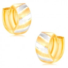 Hinged hoop earrings in 14K gold – circle with matt stripes in two colours 