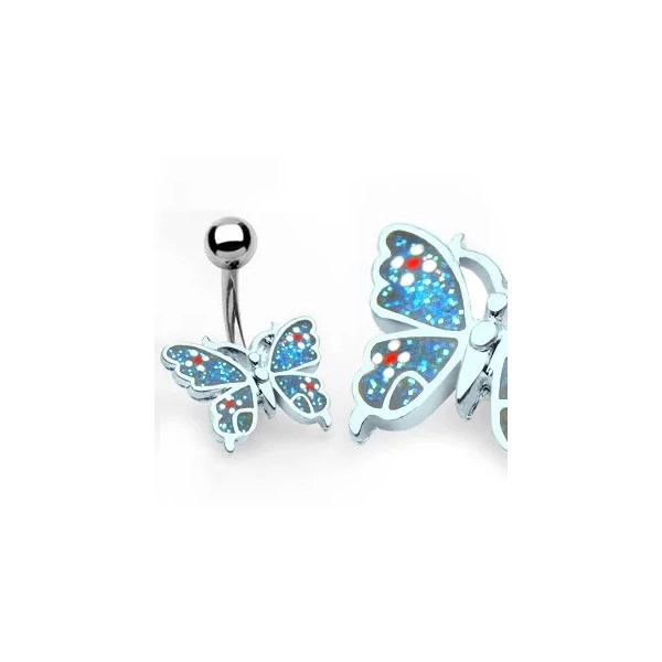 Butterfly navel ring with flowers