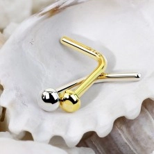 14K gold curved nose piercing - shiny smooth half-ball, yellow gold