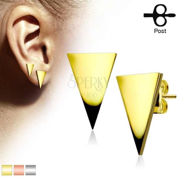 Stud earrings made of stainless steel, flat triangle, shiny smooth surface