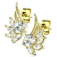 316L steel earrings, shiny angel wing made of zircons, stud closure