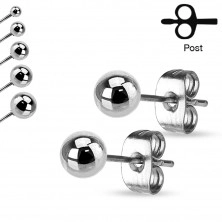 Steel earrings, balls with shiny smooth surface, 3 mm
