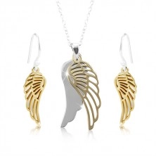 925 silver set, angel wing in silver and a gold hue