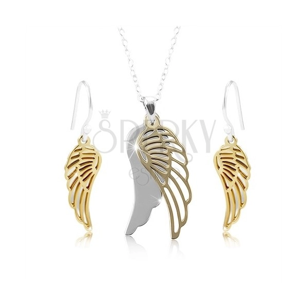 925 silver set, angel wing in silver and a gold hue