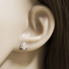 Earrings in 14K gold – three-leaf clover in two colours with embedded zircons