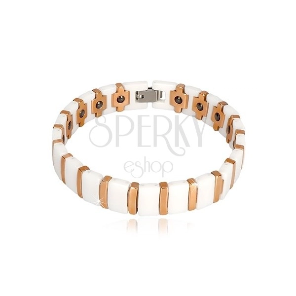 Wolfram-ceramic magnetic bracelet in white and copper colour