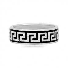 925 silver band with black Greek key pattern, 6 mm